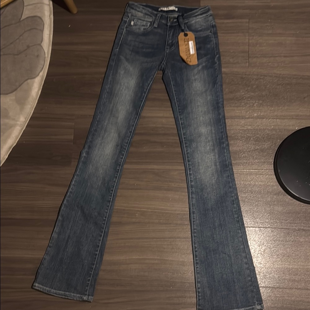 Vintage Blue Flare & Wide Leg Jeans with Subtle Distressing
